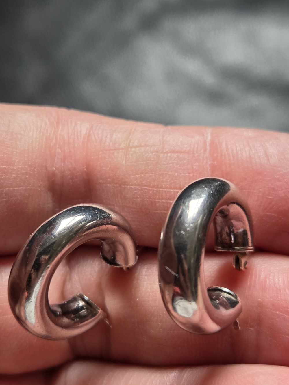 Sterling Silver Chunky Hoop Earrings - Smooth Silver Finish - Picture 3 of 10